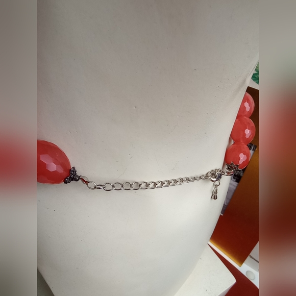 Strawberry Quartz Facet Bead Collar Necklace 17" + 3" extender - Picture 5 of 8